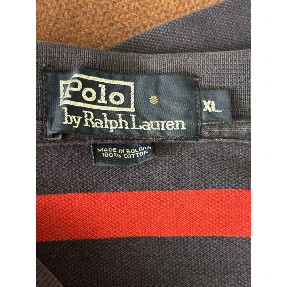 Vintage Ralph Lauren Striped Polo 🐎 Navy Red XL‎ Classic Pique